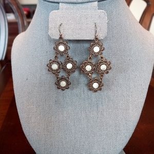 Lucky Brand Faux Mother of Pearl Antique Gold Fishhook Earrings
